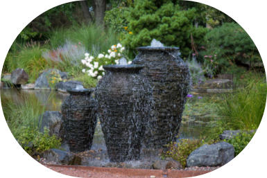 Water feature three urns in a pond