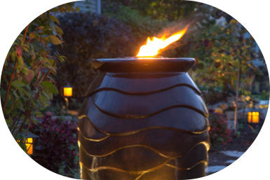 Water feature urn with fire