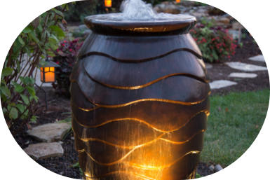 Water feature urn with light