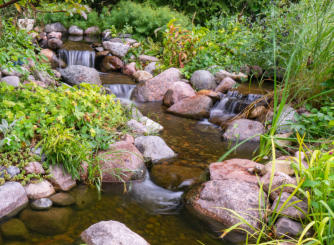 swimming pond with waterfall